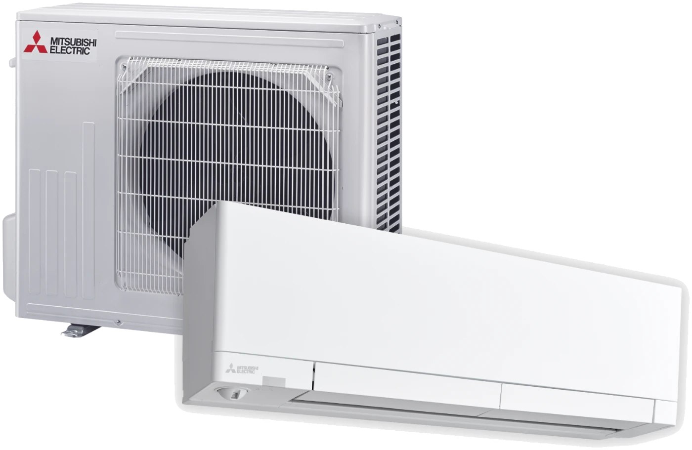 Luft-Luft-Wärmepumpe von Mitsubishi Electric: Außeneinheit für die Fassade und Inneneinheit für die Wand
